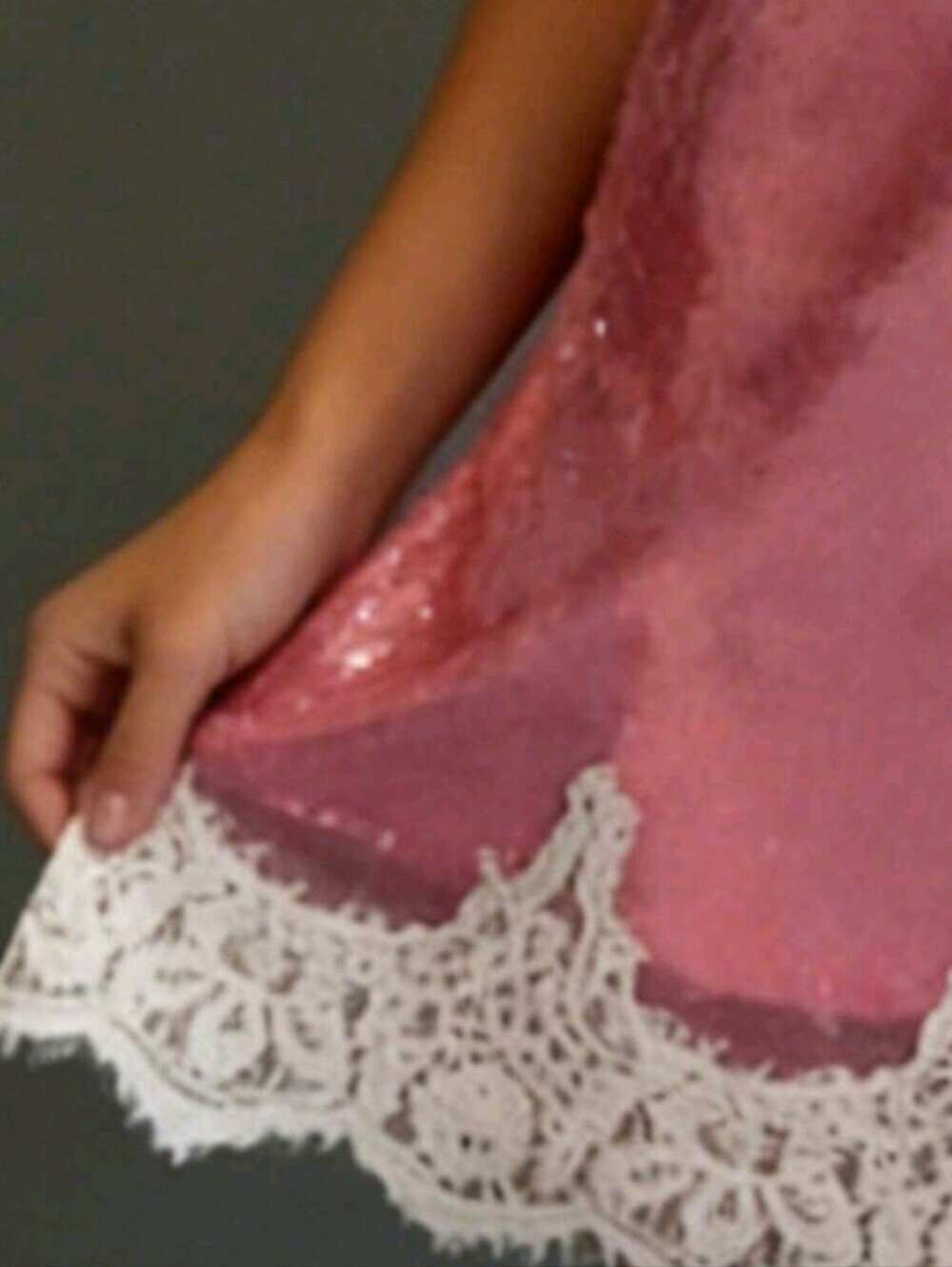 Women's Sequin Lace Trim Slip Dress, Spaghetti Strap V-Neck Mini Dress, Summer F - Picture 6 of 8